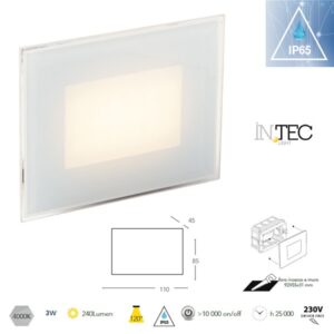 Segnapasso LED 3w In Vetro per Scatola 503 IP65 Luce Natura 100 Lumen
